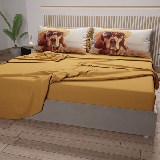Draps Animaux en Coton, Parure de Lit avec Taies d'Oreiller en Impression Digitale Chiens 05