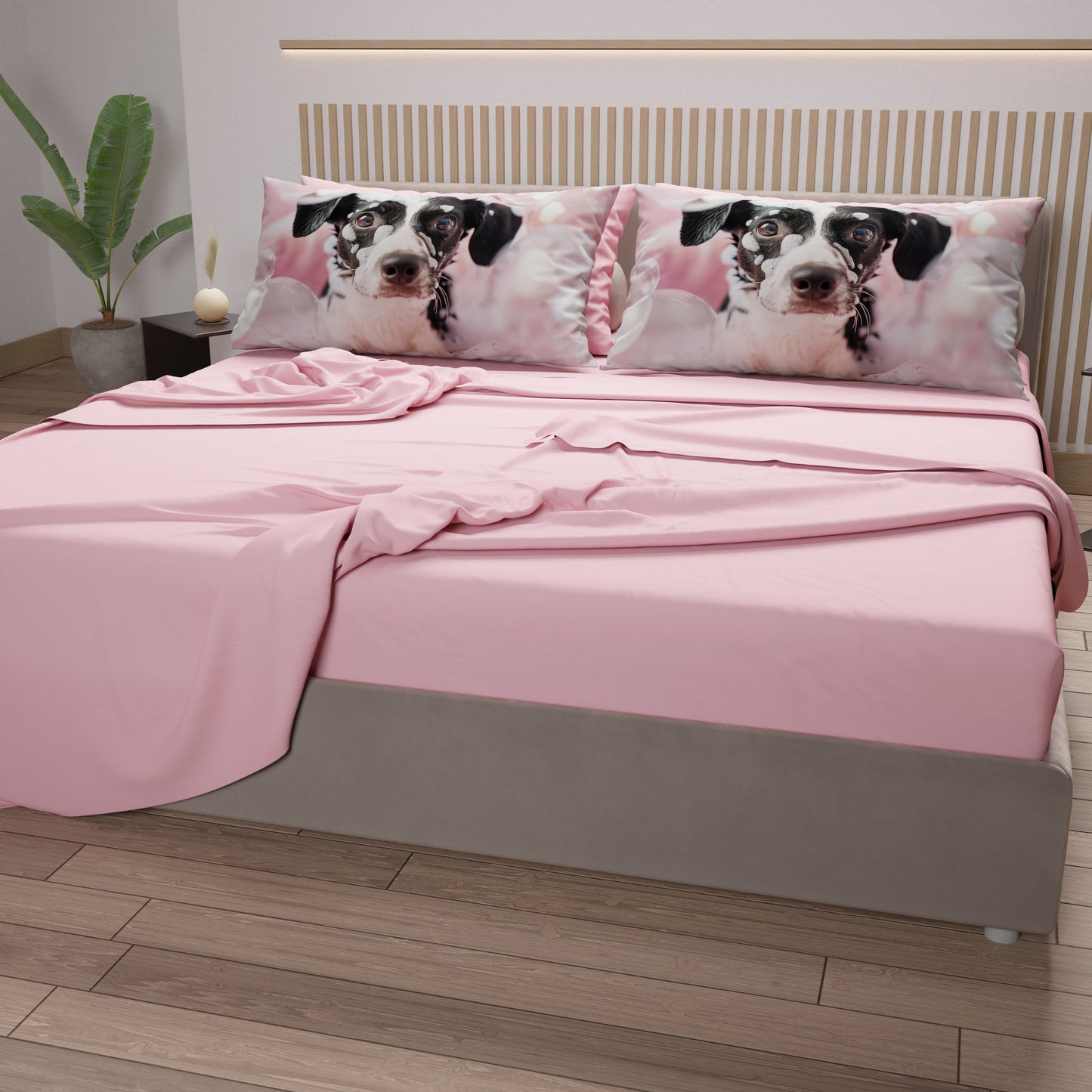 Draps Animaux en Coton, Parure de Lit avec Taies d'Oreiller en Impression Digitale Chiens 09