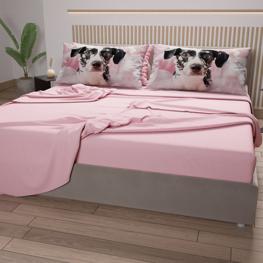 Draps Animaux en Coton, Parure de Lit avec Taies d'Oreiller en Impression Digitale Chiens 09