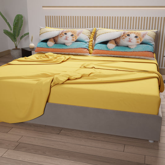 Draps Animaux en Coton, Parure de Lit avec Taies d'Oreiller en Impression Numérique Chats 05