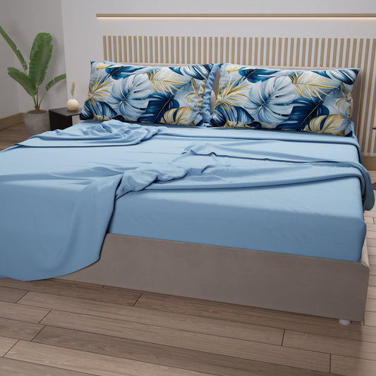 Draps en Coton, Parure de Lit avec Taies d'Oreiller en Impression Digitale Tropical 110
