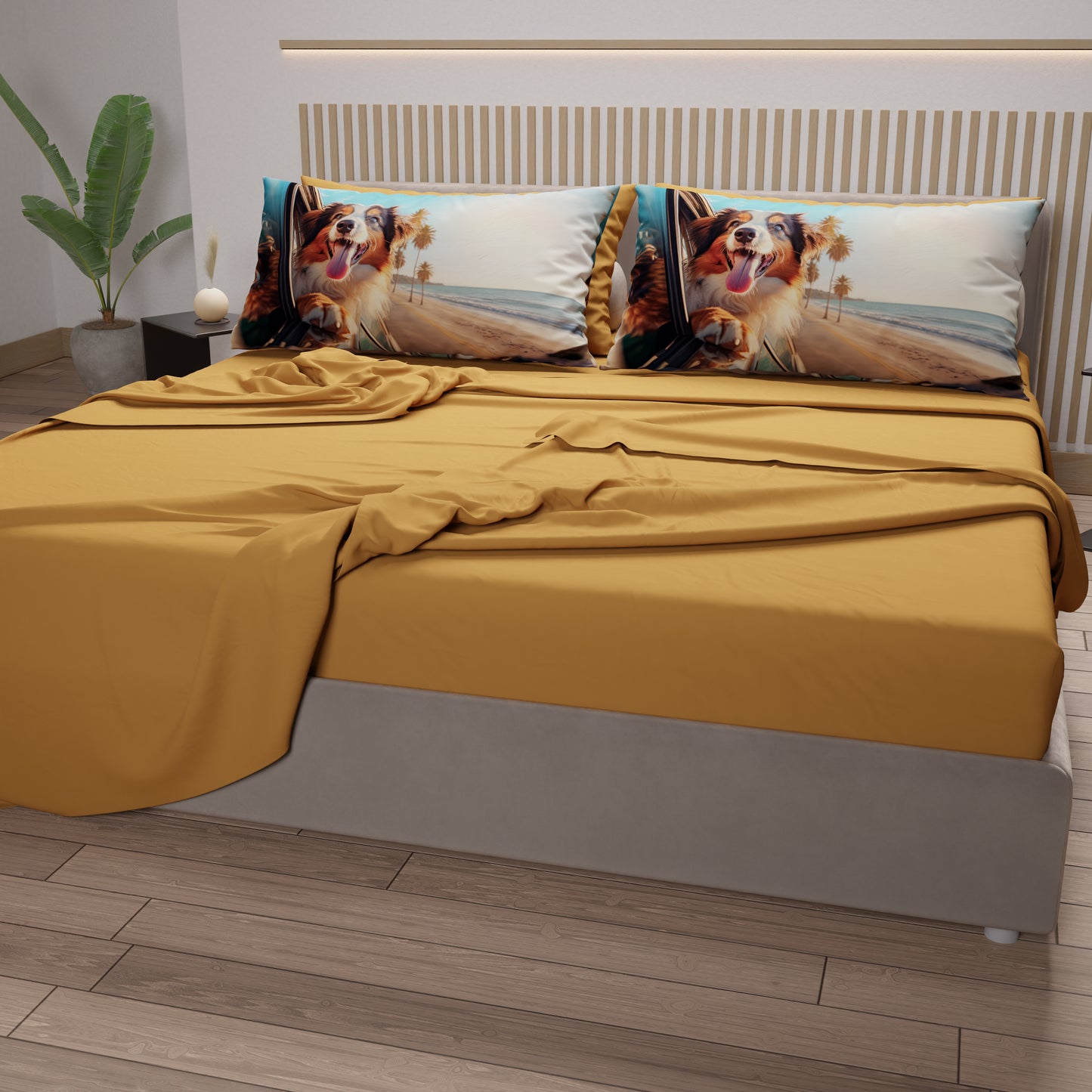 Draps Animaux en Coton, Parure de Lit avec Taies d'Oreiller en Impression Digitale Chiens 02