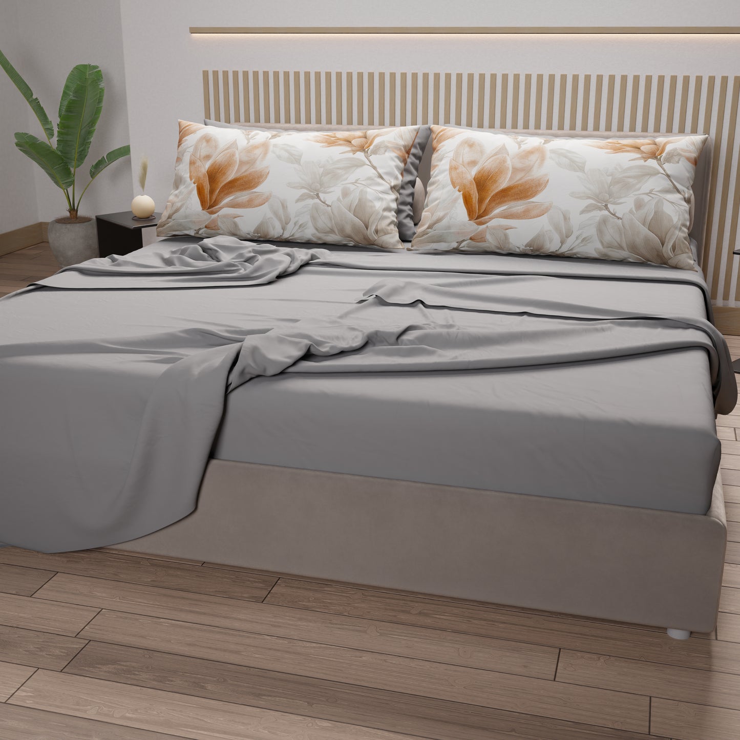 Draps en coton, parure de lit avec taies d'oreiller à impression numérique florale 117