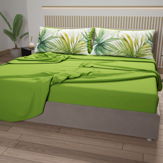 Draps en Coton, Parure de Lit avec Taies d'Oreiller en Impression Digitale Tropical 106