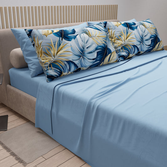Draps en Coton, Parure de Lit avec Taies d'Oreiller en Impression Digitale Tropical 110