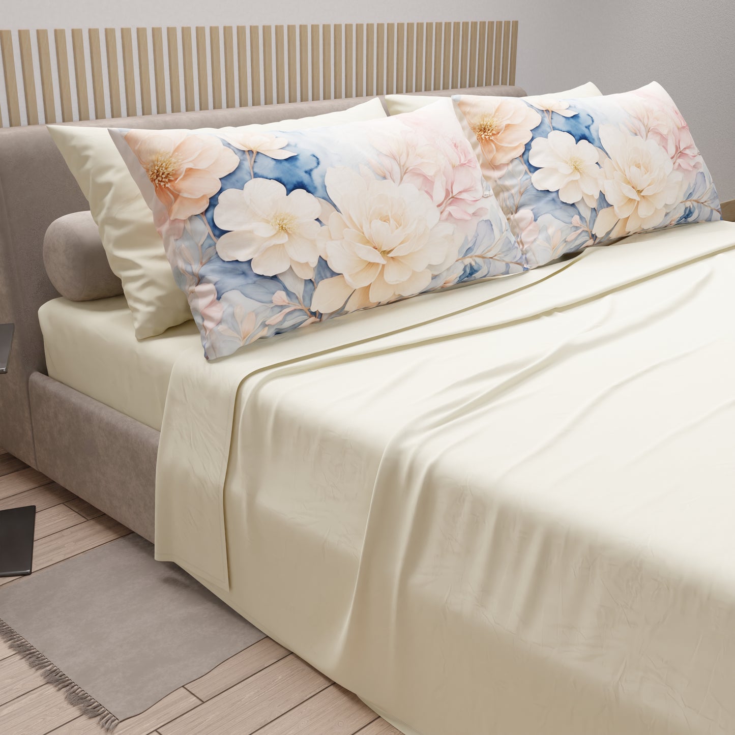 Draps en coton, parure de lit avec taies d'oreiller à impression numérique florale 113