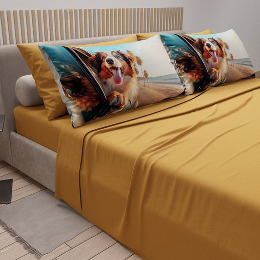 Draps Animaux en Coton, Parure de Lit avec Taies d'Oreiller en Impression Digitale Chiens 02