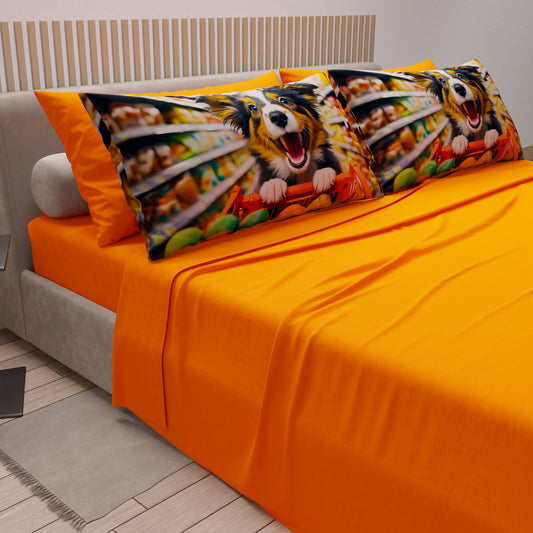 Draps Animaux en Coton, Parure de Lit avec Taies d'Oreiller en Impression Digitale Chiens 07