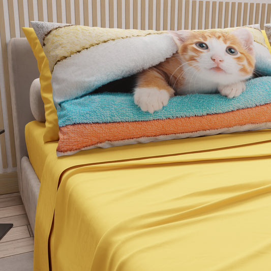 Draps Animaux en Coton, Parure de Lit avec Taies d'Oreiller en Impression Numérique Chats 05
