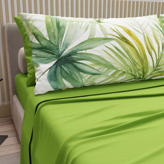 Draps en Coton, Parure de Lit avec Taies d'Oreiller en Impression Digitale Tropical 106