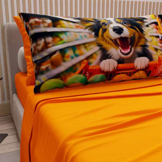 Draps Animaux en Coton, Parure de Lit avec Taies d'Oreiller en Impression Digitale Chiens 07