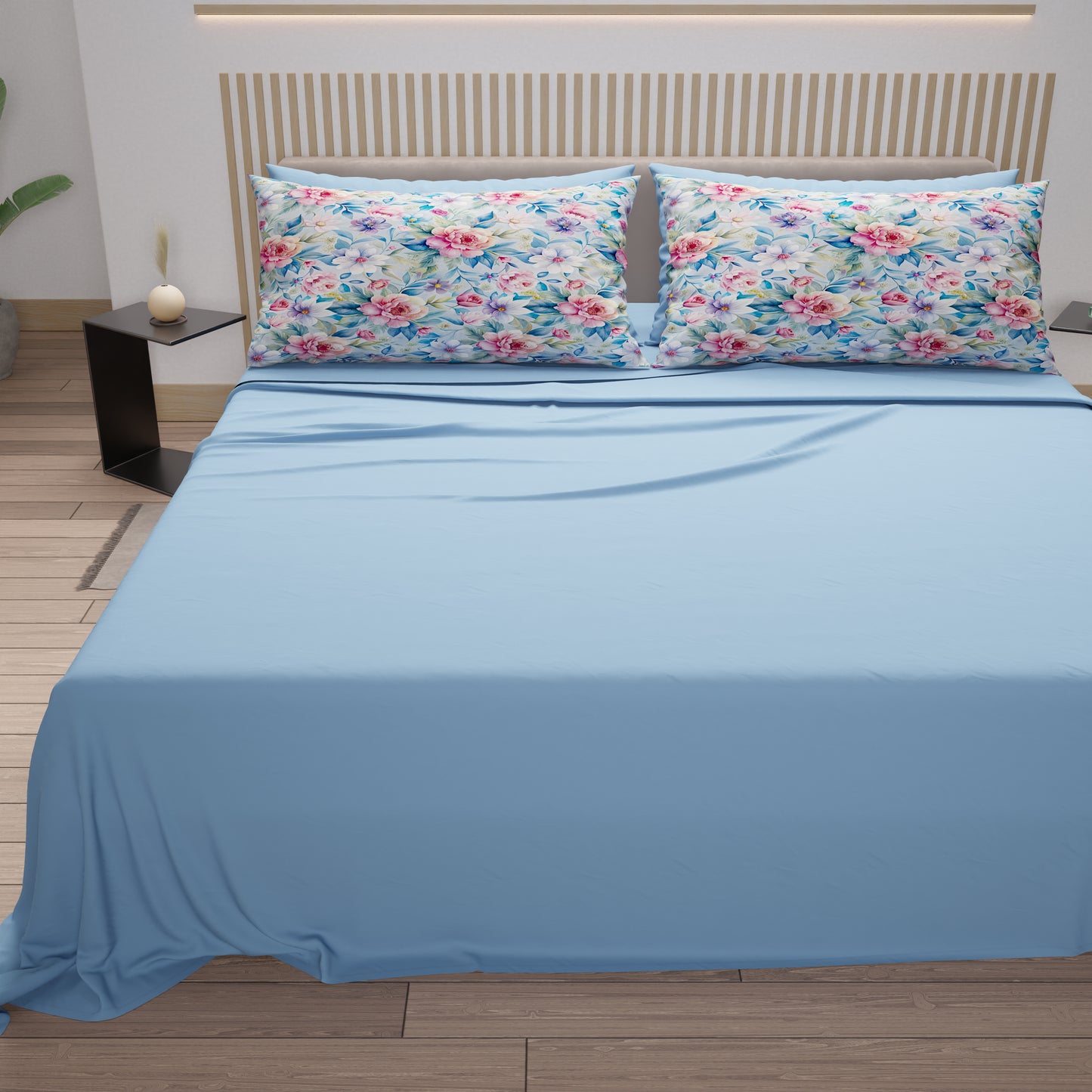 Draps en coton, parure de lit avec taies d'oreiller à impression numérique florale 118