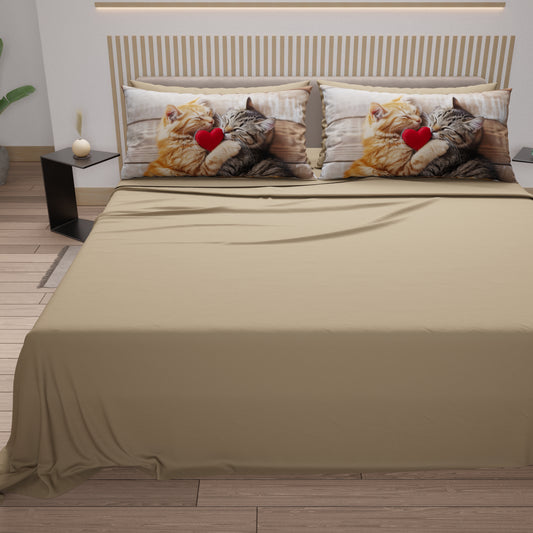 Lenzuola Animali in Cotone, Completo Letto con Federe in Stampa Digitale  Cats 09