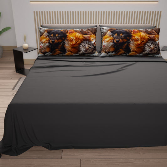 Draps Animaux en Coton, Parure de Lit avec Taies d'Oreiller en Impression Numérique Friends 06