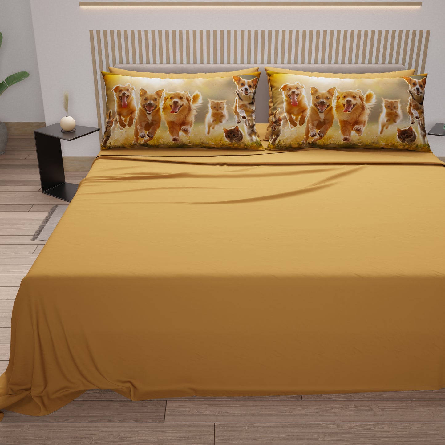 Draps Animaux en Coton, Parure de Lit avec Taies d'Oreiller en Impression Digitale Amis 05