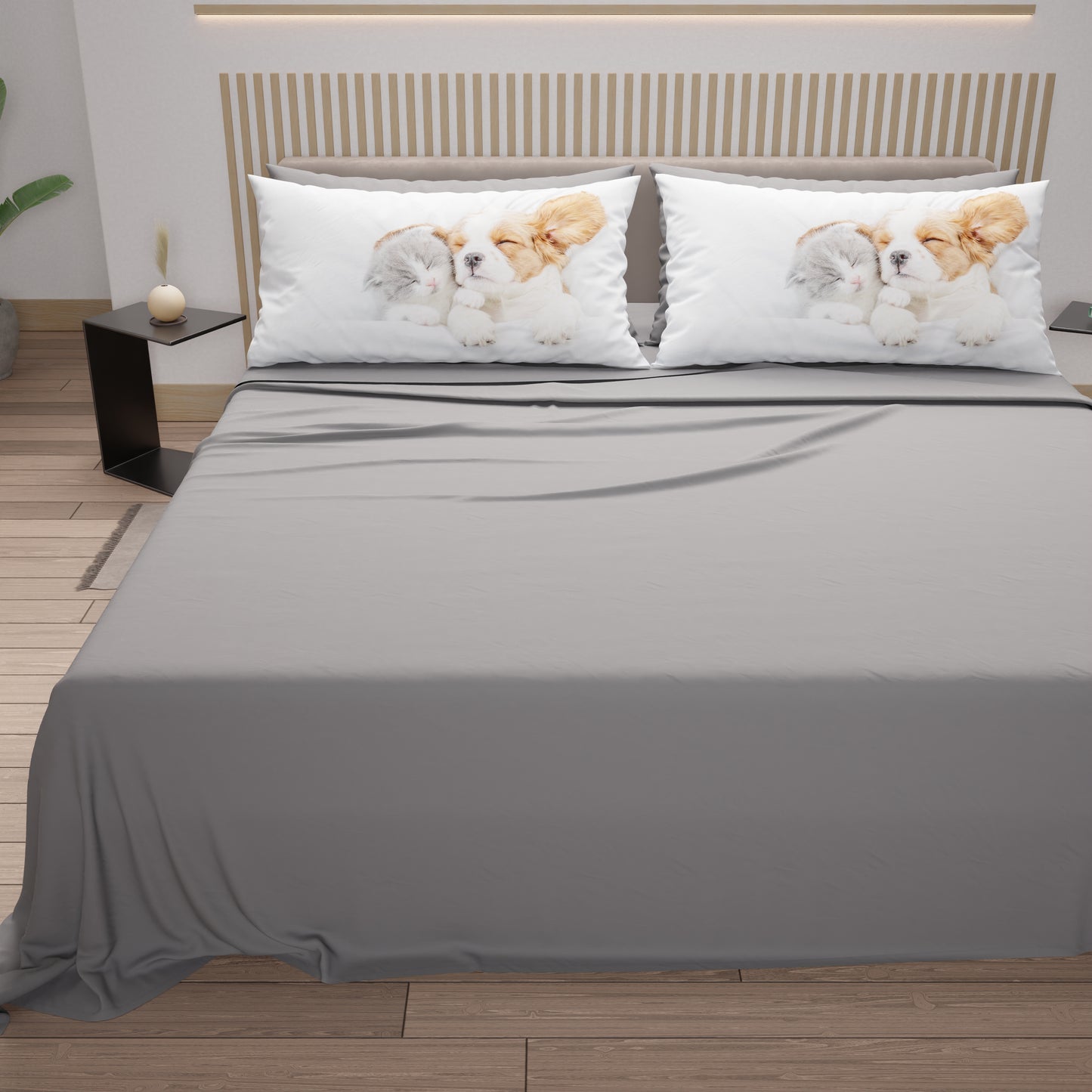 Draps Animaux en Coton, Parure de Lit avec Taies d'Oreiller en Impression Digitale Amis 07