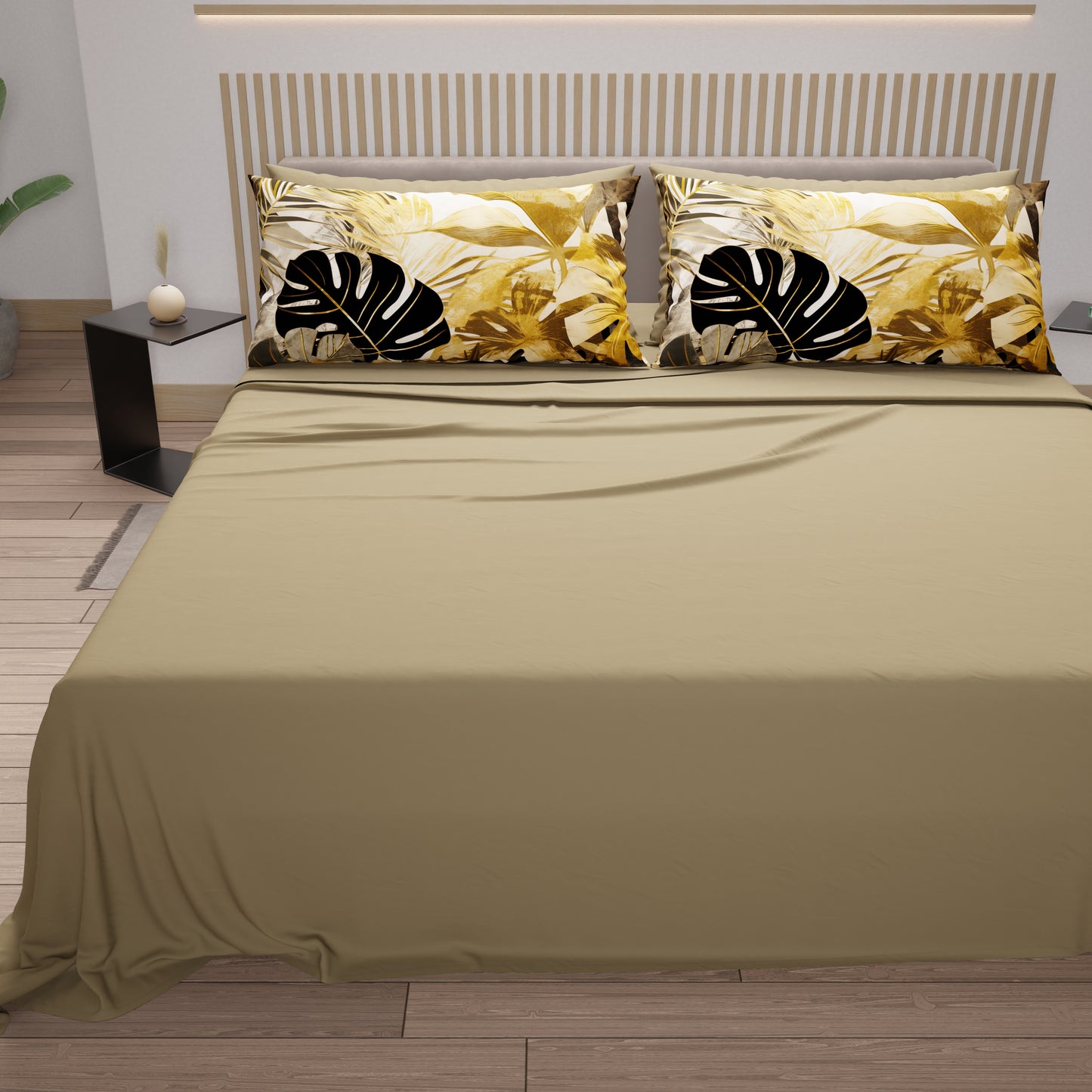 Draps en coton, parure de lit avec taies d'oreiller à impression numérique tropicale 102