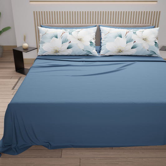 Draps en coton, ensemble de lit avec taies d'oreiller à impression numérique florale 106
