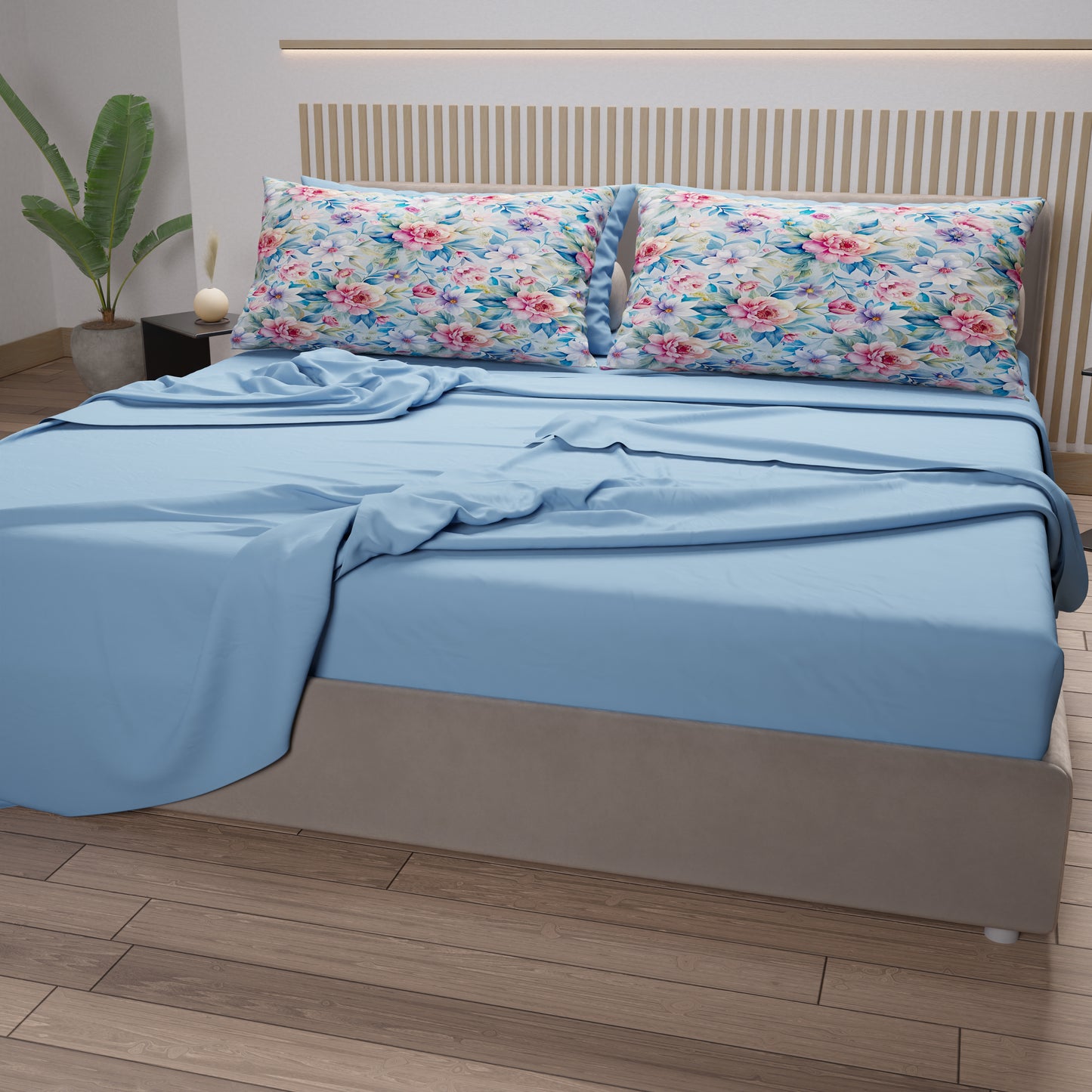Draps en coton, parure de lit avec taies d'oreiller à impression numérique florale 118