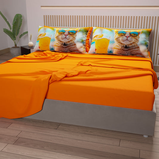 Draps Animaux en Coton, Parure de Lit avec Taies d'Oreiller en Impression Digitale Chats 04