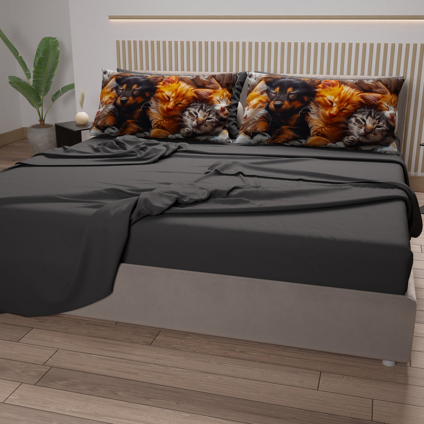 Draps Animaux en Coton, Parure de Lit avec Taies d'Oreiller en Impression Numérique Friends 06