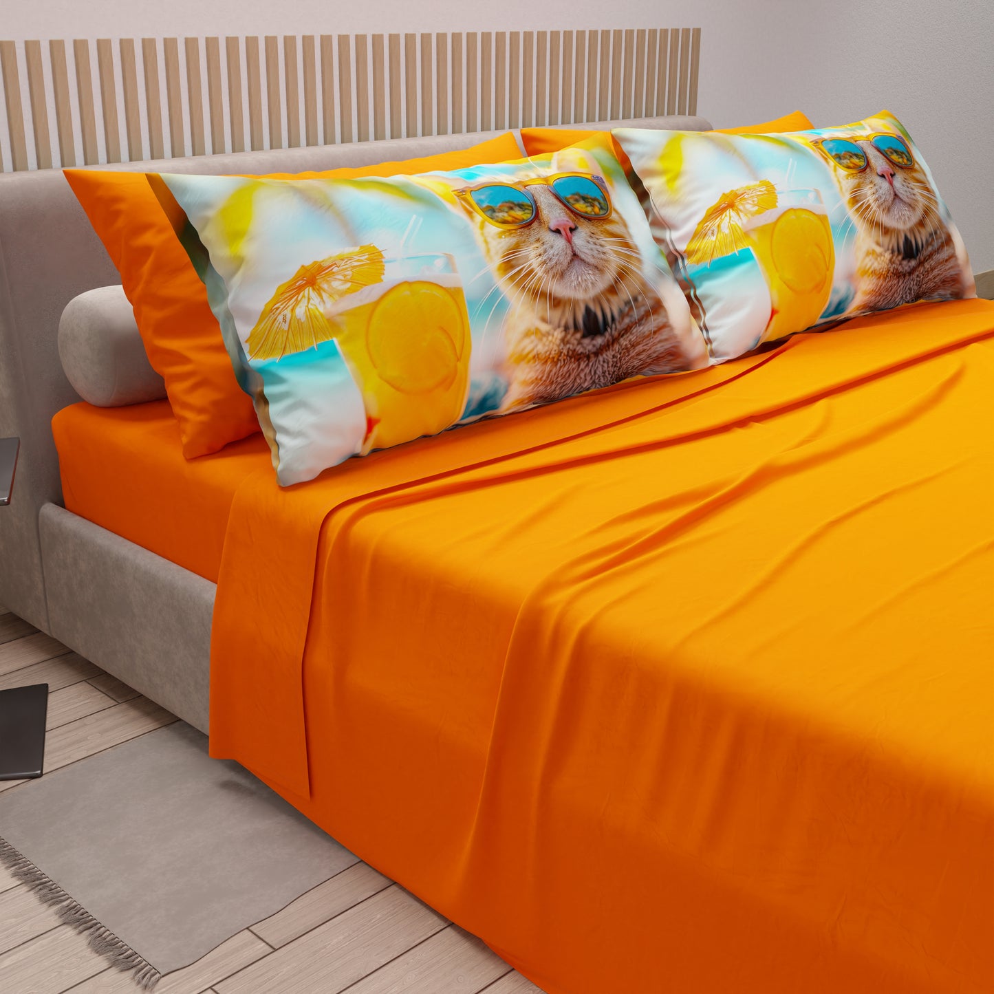 Draps Animaux en Coton, Parure de Lit avec Taies d'Oreiller en Impression Digitale Chats 04