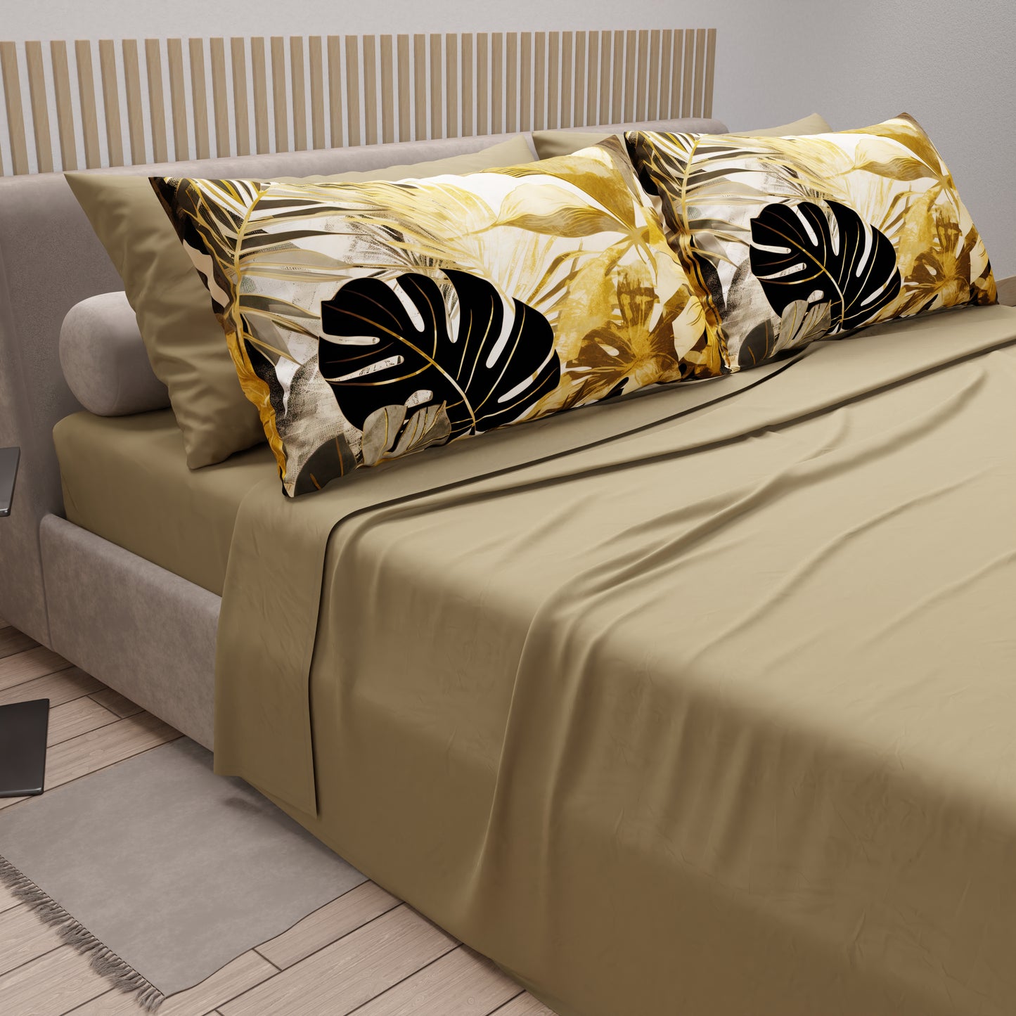 Draps en coton, parure de lit avec taies d'oreiller à impression numérique tropicale 102