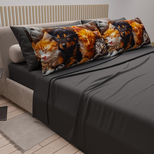 Draps Animaux en Coton, Parure de Lit avec Taies d'Oreiller en Impression Numérique Friends 06