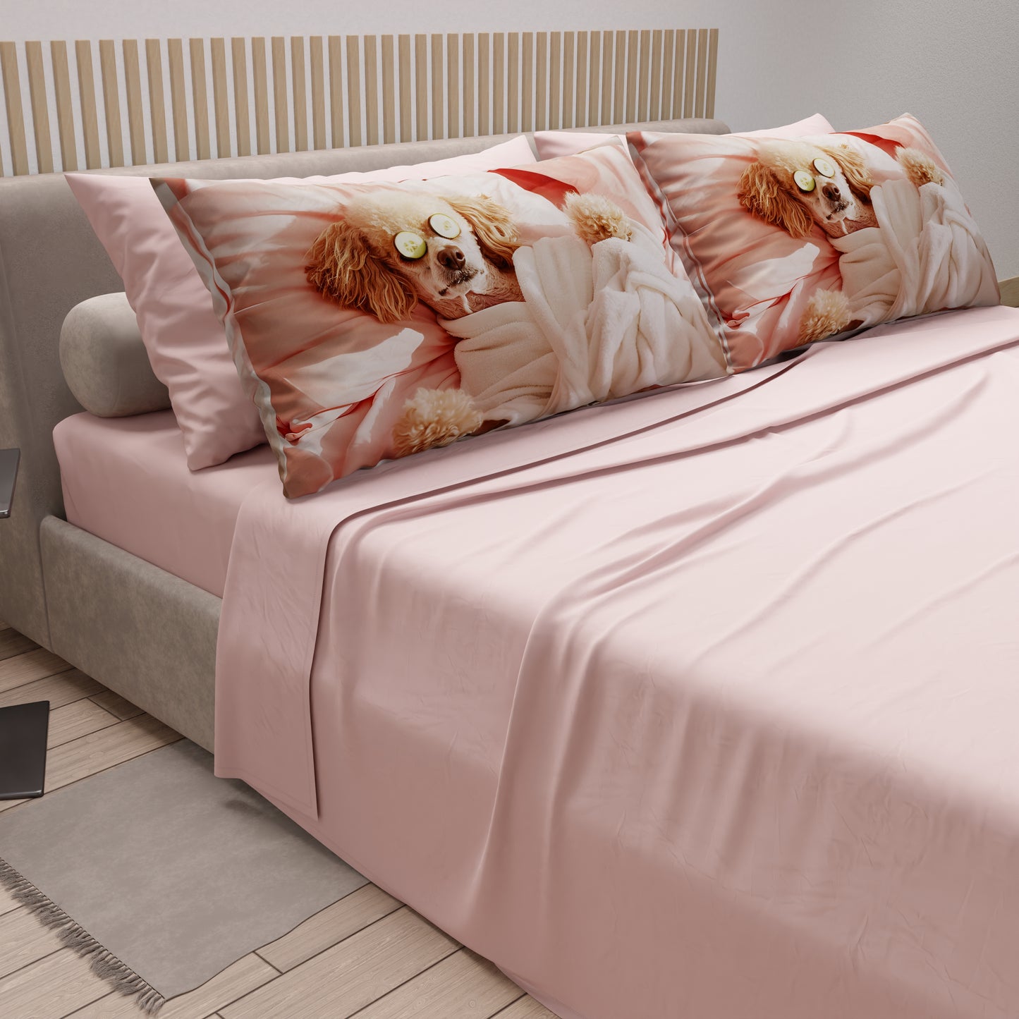 Draps Animaux en Coton, Parure de Lit avec Taies d'Oreiller en Impression Numérique Chien 13