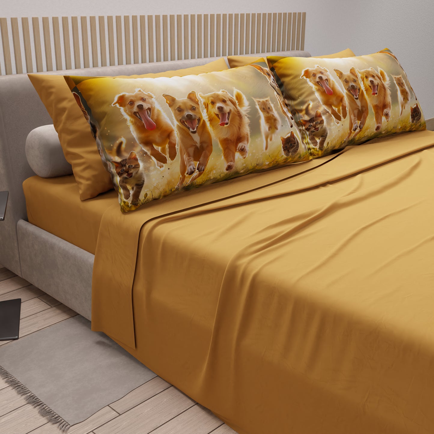 Draps Animaux en Coton, Parure de Lit avec Taies d'Oreiller en Impression Digitale Amis 05