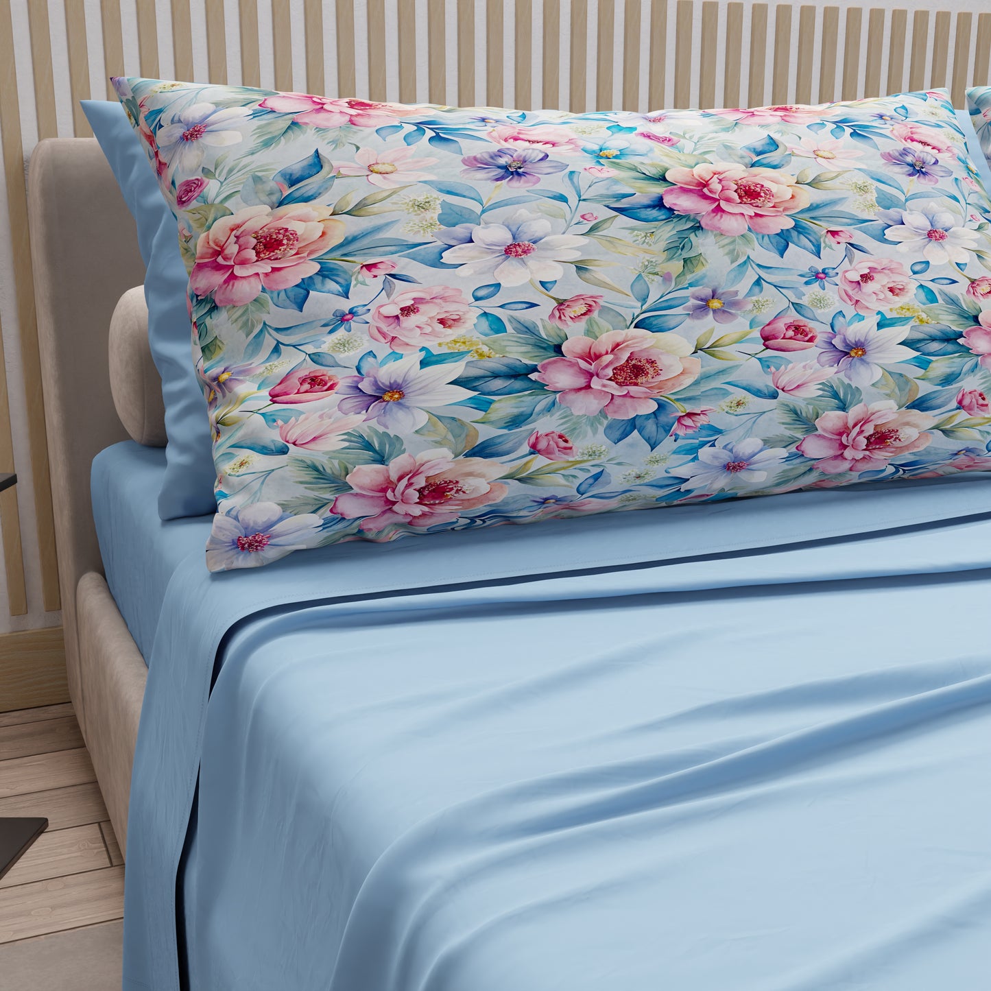 Draps en coton, parure de lit avec taies d'oreiller à impression numérique florale 118