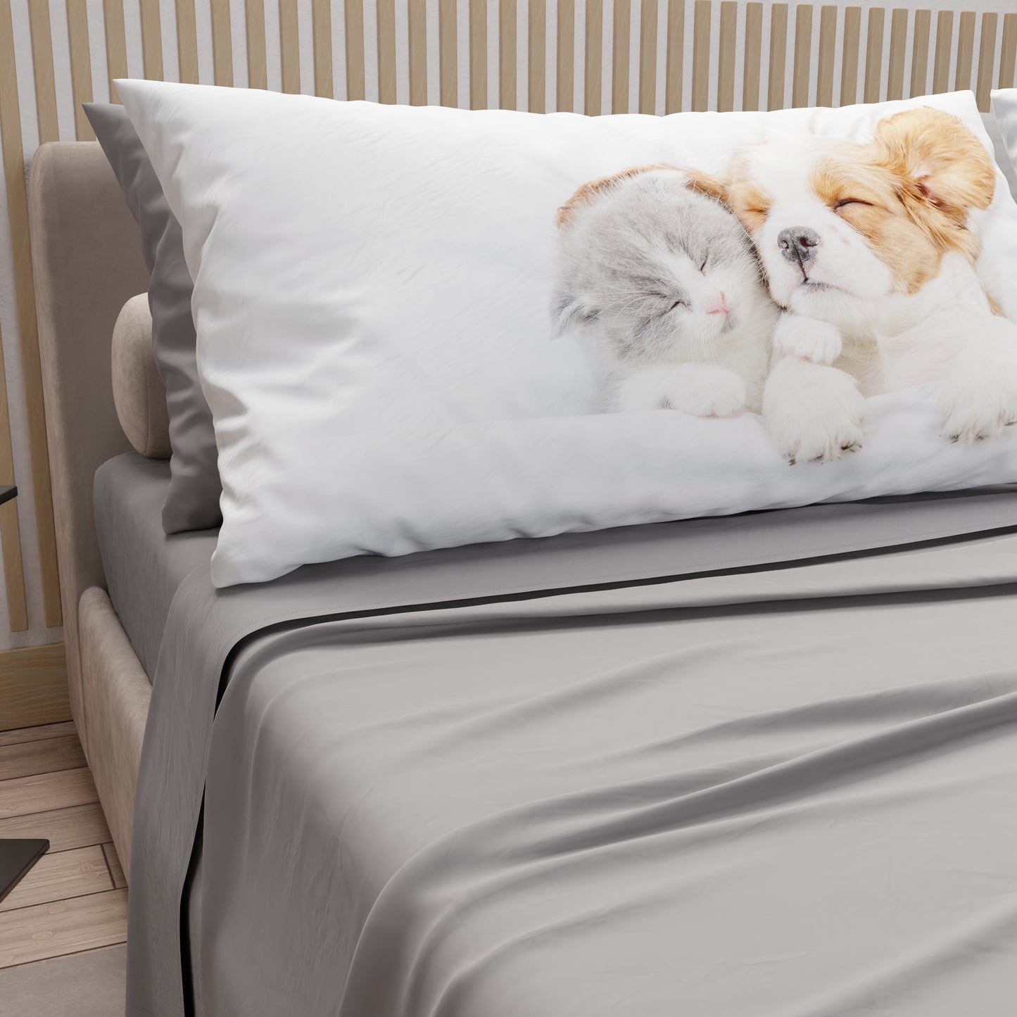 Draps Animaux en Coton, Parure de Lit avec Taies d'Oreiller en Impression Digitale Amis 07
