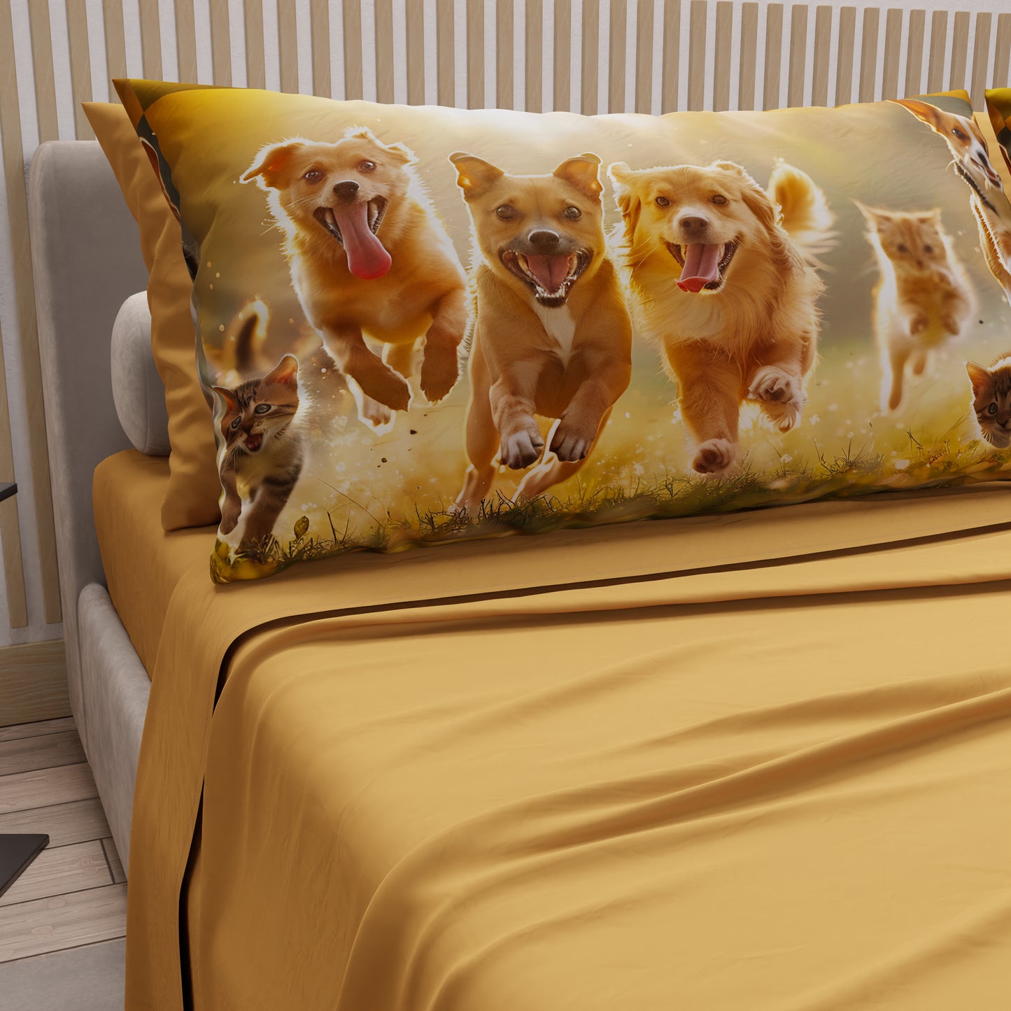 Draps Animaux en Coton, Parure de Lit avec Taies d'Oreiller en Impression Digitale Amis 05