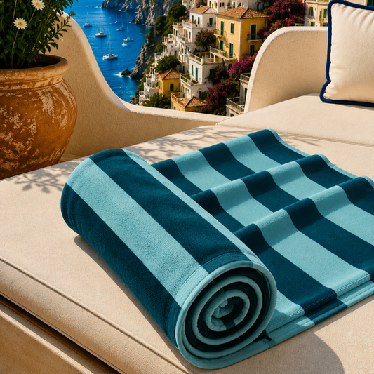 Telo Mare Microfibra, Asciugamano Mare, Telo per Lettino Righe Tiffany/Ottanio.