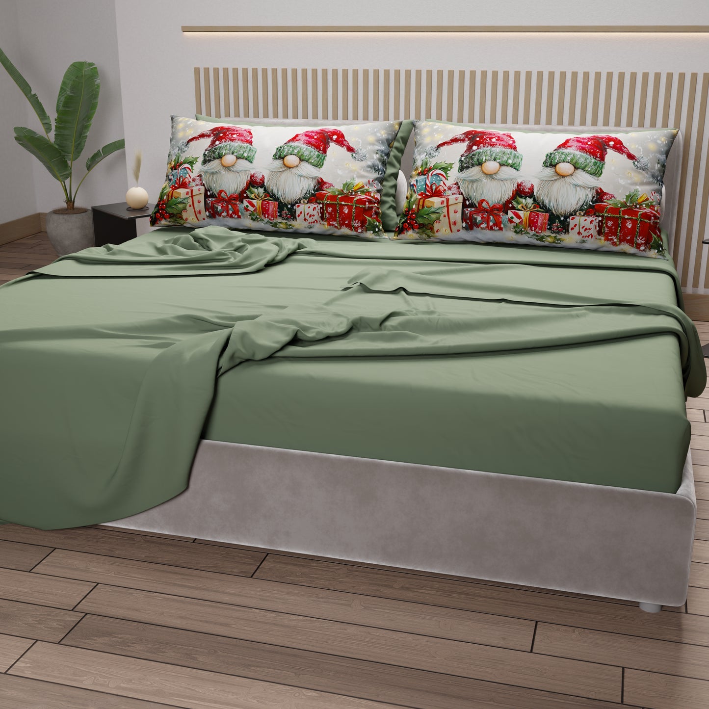 Draps de Noël en Coton, Parure de Lit avec Taies d'Oreiller en Impression Numérique 25 Xmas 11
