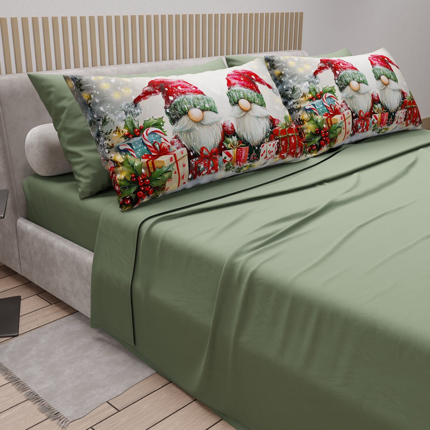 Draps de Noël en Coton, Parure de Lit avec Taies d'Oreiller en Impression Numérique 25 Xmas 11