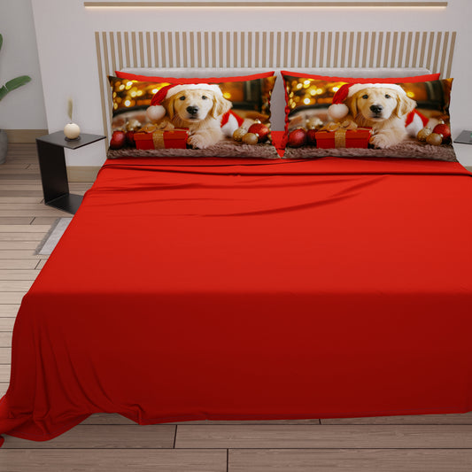 Lenzuola Natalizie in Cotone, Completo Letto con Federe in Stampa Digitale 25 Xmas 15