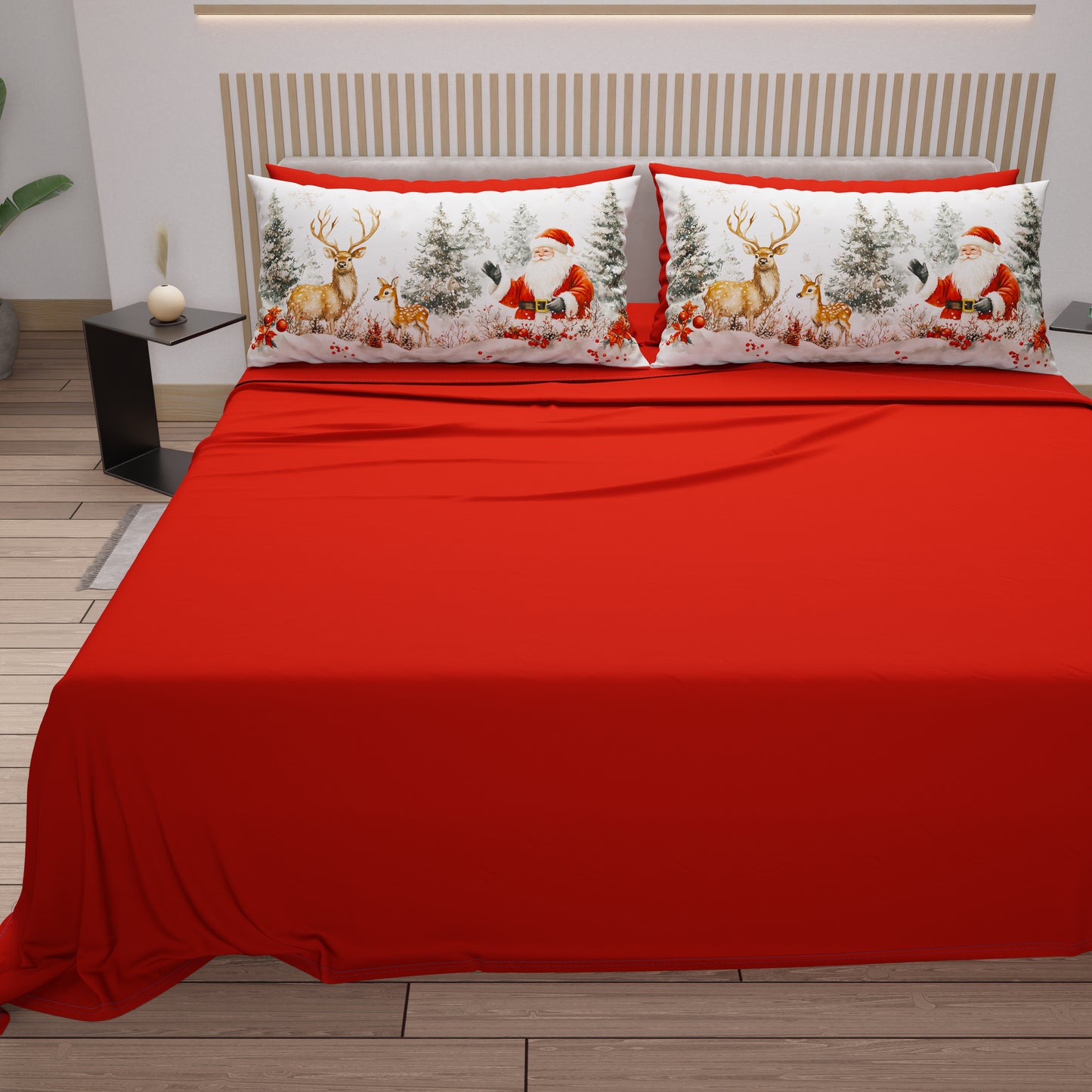 Draps de Noël en Coton, Parure de Lit avec Taies d'Oreiller en Impression Numérique 25 Xmas 17