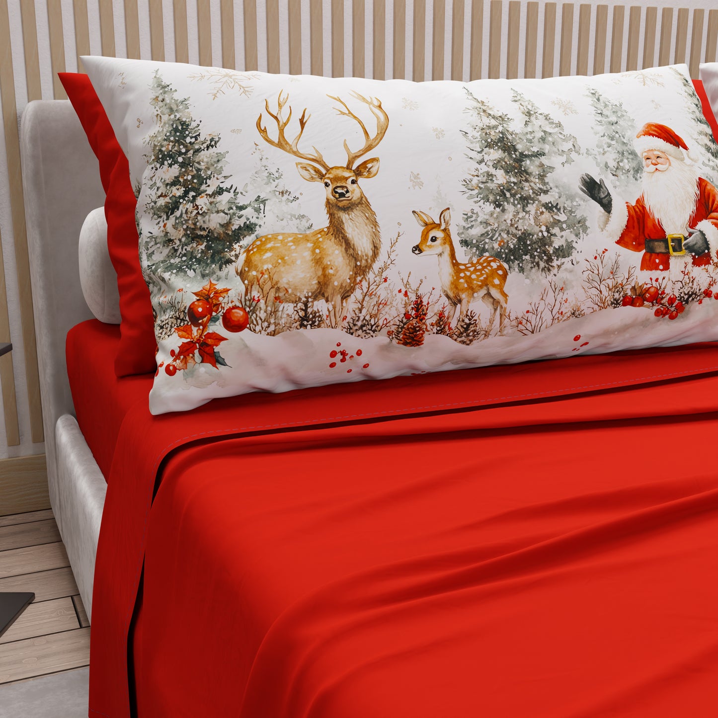 Draps de Noël en Coton, Parure de Lit avec Taies d'Oreiller en Impression Numérique 25 Xmas 17