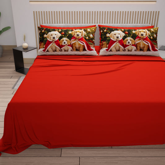 Lenzuola Natalizie in Cotone, Completo Letto con Federe in Stampa Digitale 25 Xmas 18