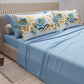 Lenzuola in Cotone, Completo Letto con Federe in Stampa Digitale Flower Ceramic 03 Azzurro