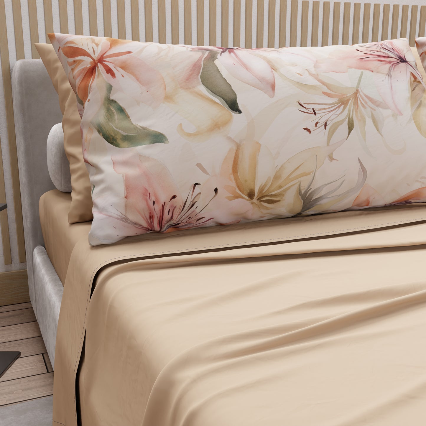 Draps en coton, parure de lit avec taies d'oreiller en impression numérique florale F3