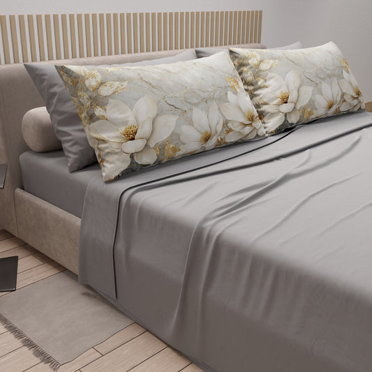 Draps en Coton, Parure de Lit avec Taies d'Oreiller en Impression Digitale Florale F32