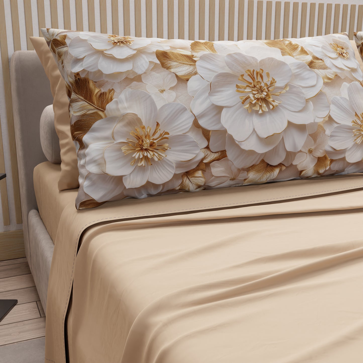 Draps en Coton, Parure de Lit avec Taies d'Oreiller en Impression Digitale Florale F33