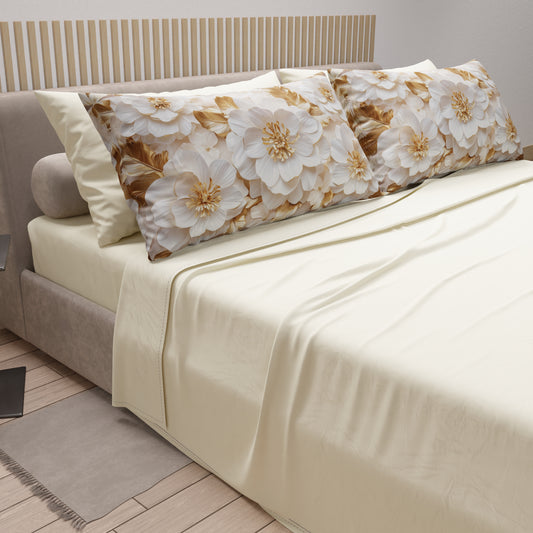 Draps en Coton, Parure de Lit avec Taies d'Oreiller en Impression Digitale Florale F33
