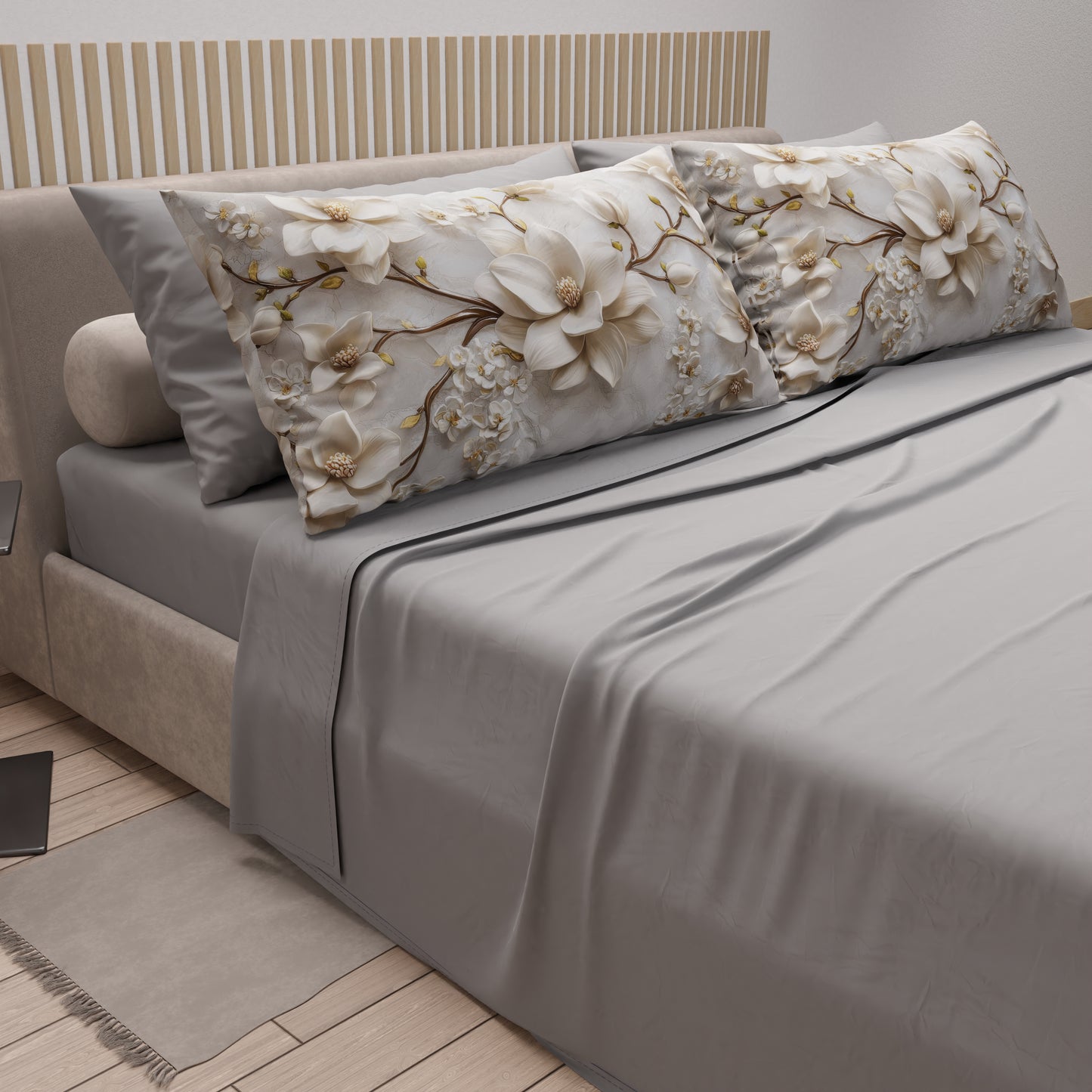 Draps en Coton, Parure de Lit avec Taies d'Oreiller en Impression Digitale Florale F34