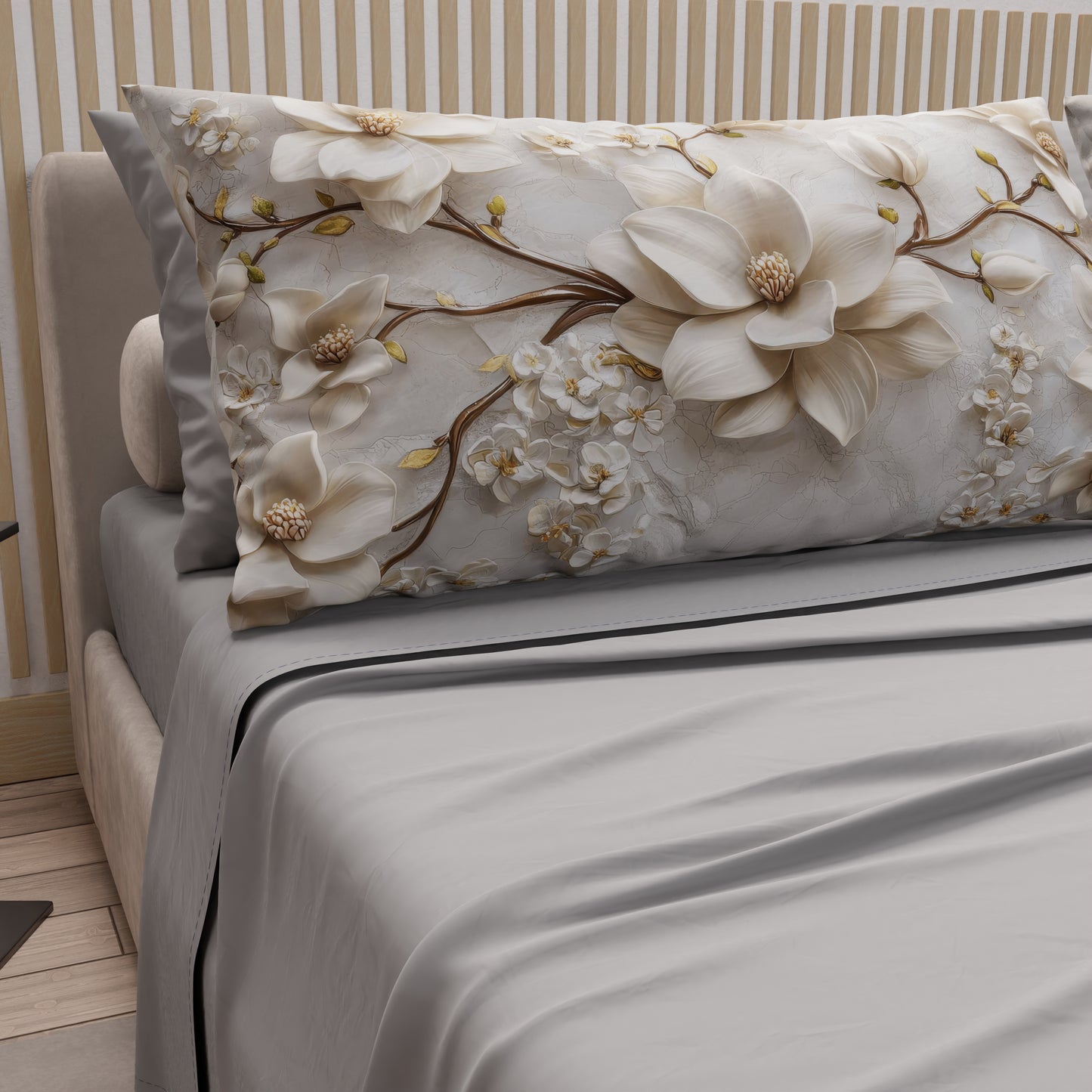 Draps en Coton, Parure de Lit avec Taies d'Oreiller en Impression Digitale Florale F34