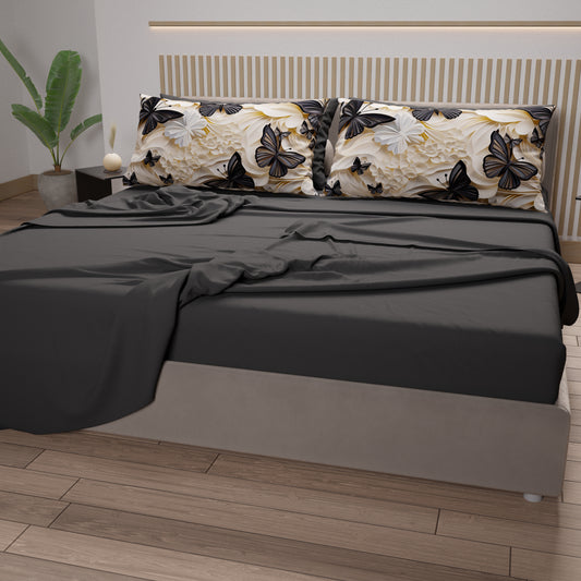 Lenzuola in Cotone, Completo Letto con Federe in Stampa Digitale Mariposa 05 Nero