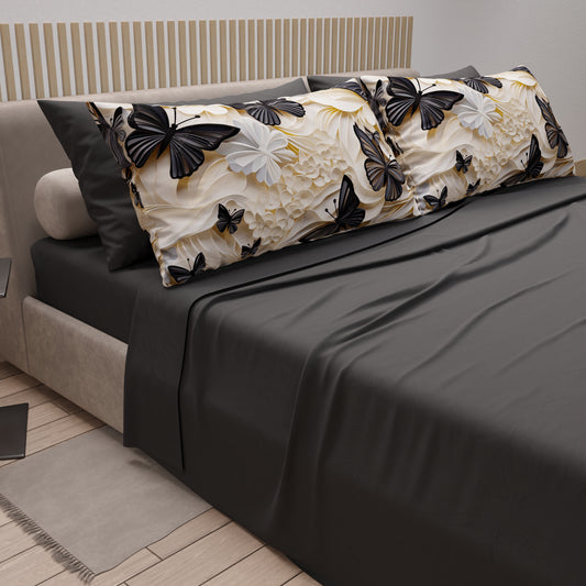Lenzuola in Cotone, Completo Letto con Federe in Stampa Digitale Mariposa 05 Nero