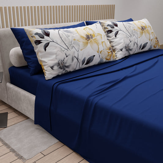 Draps en Coton, Parure de Lit avec Taies d'Oreiller en Impression Digitale Florale F37